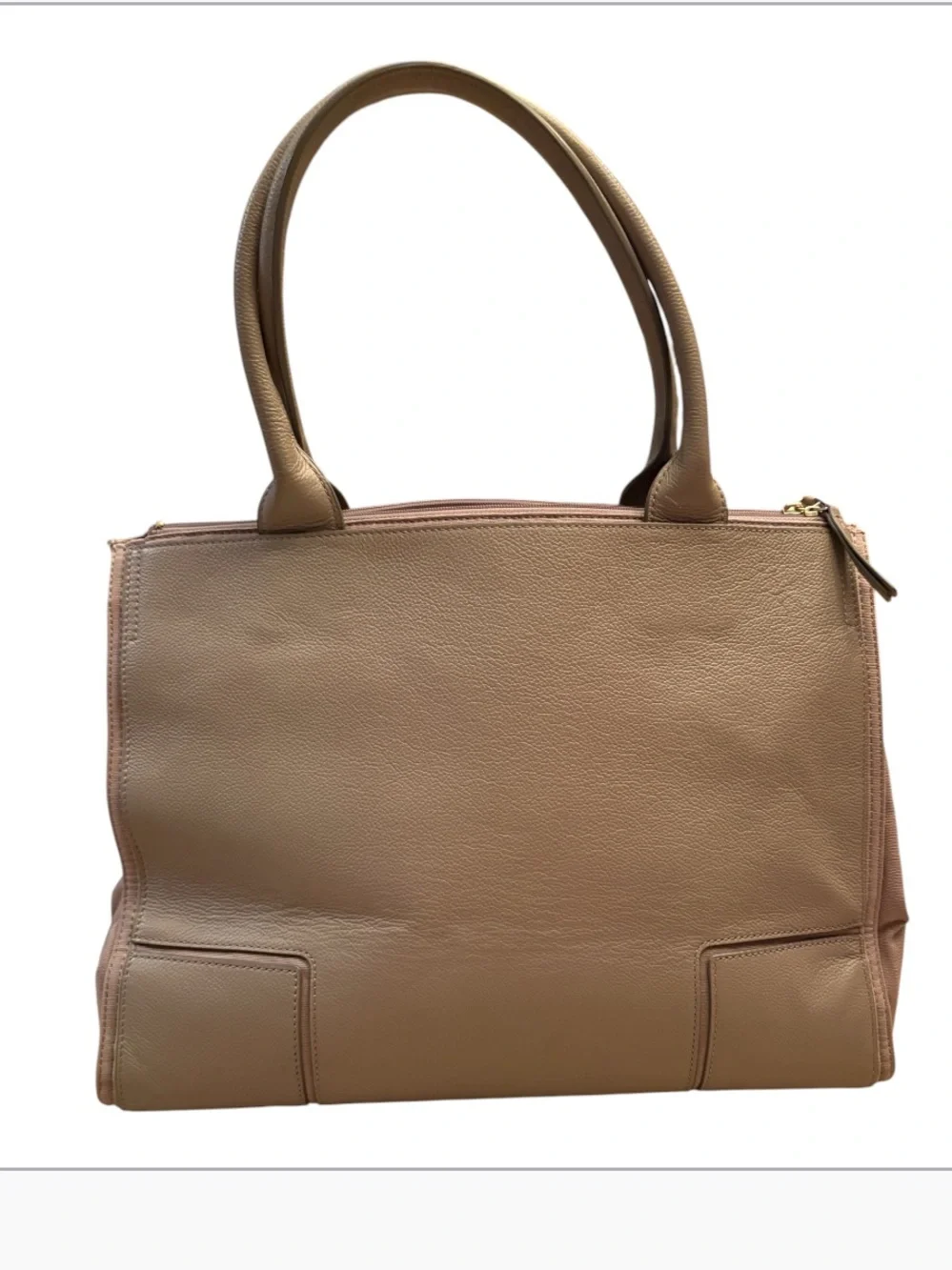 Tory Burch Ella Tan Pebbled Leather and Canvas Tote